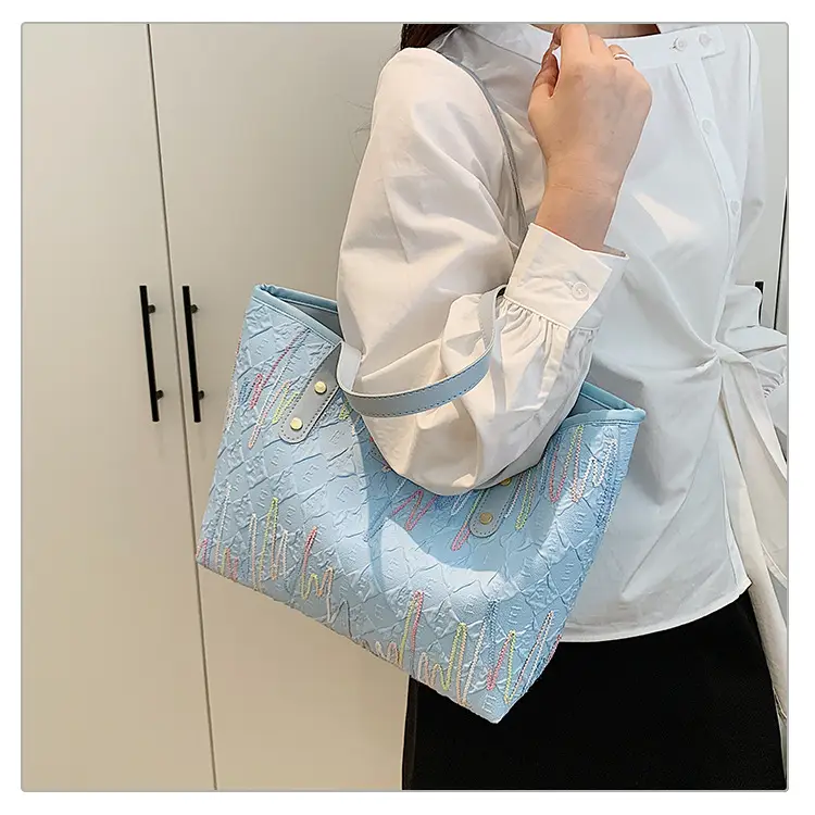 Women's Light Blue Embroidered Tote Bag Large Capacity — feature 23
