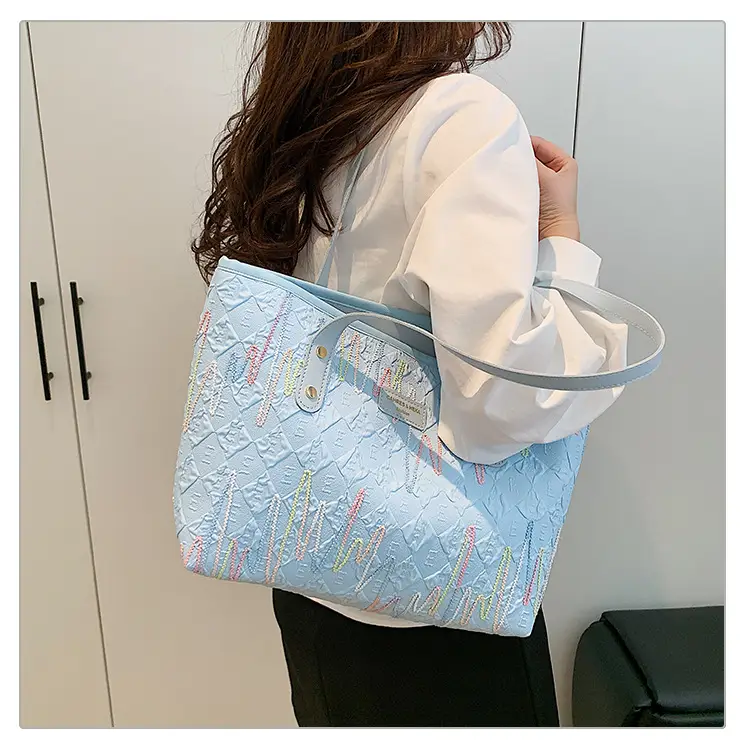 Women's Light Blue Embroidered Tote Bag Large Capacity — feature 24