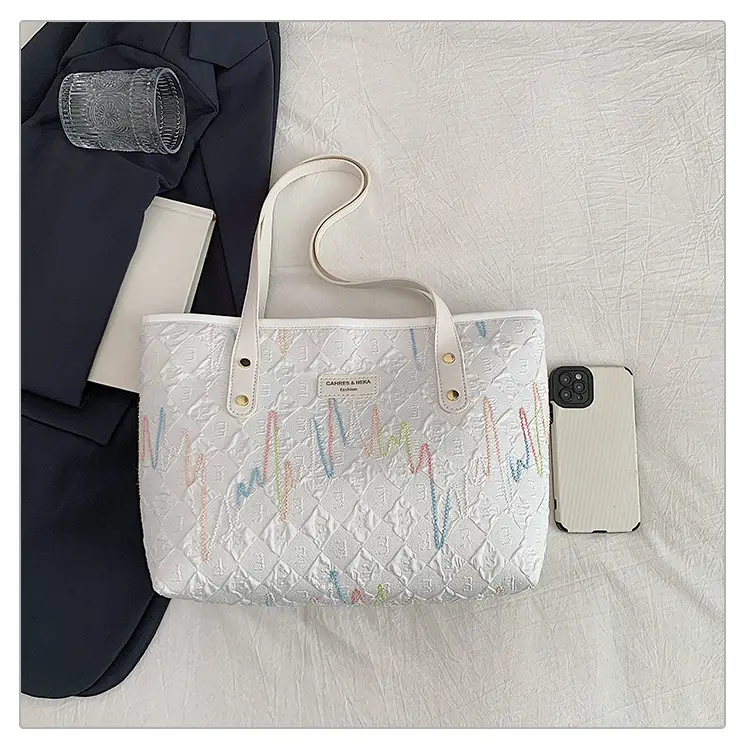 Women's Light Blue Embroidered Tote Bag Large Capacity — feature 26