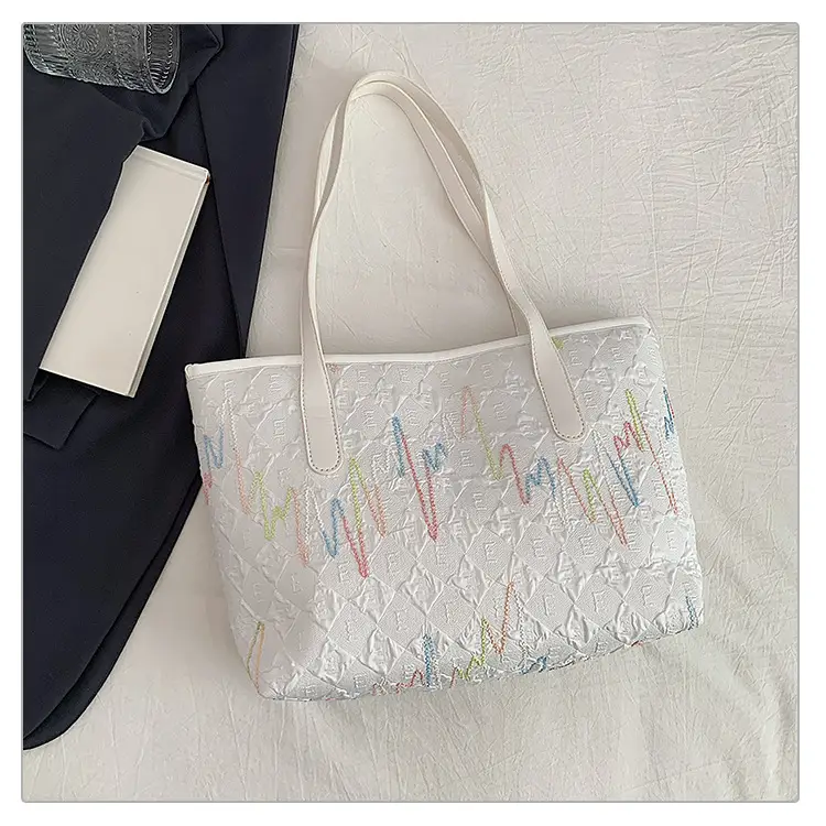 Women's Light Blue Embroidered Tote Bag Large Capacity — feature 30