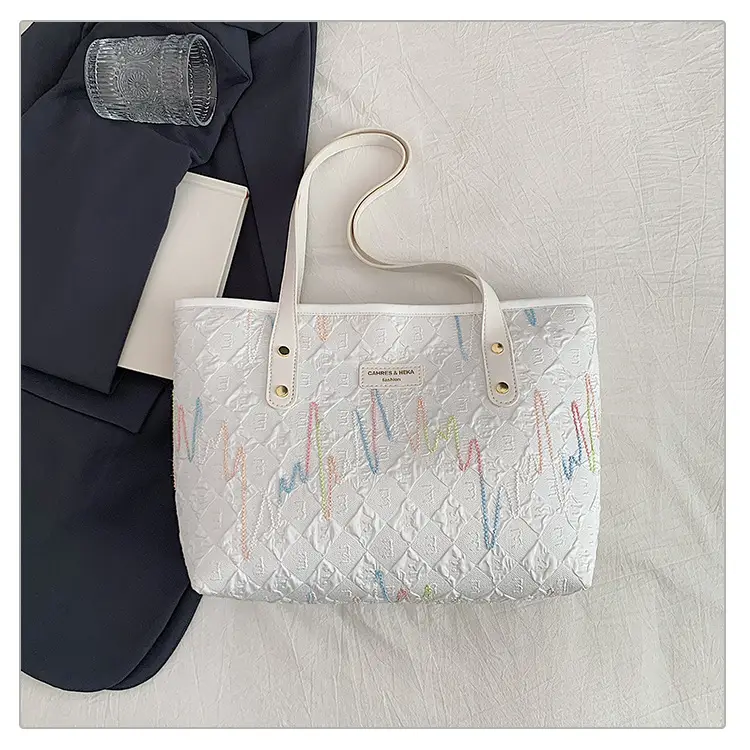 Women's Light Blue Embroidered Tote Bag Large Capacity — feature 40