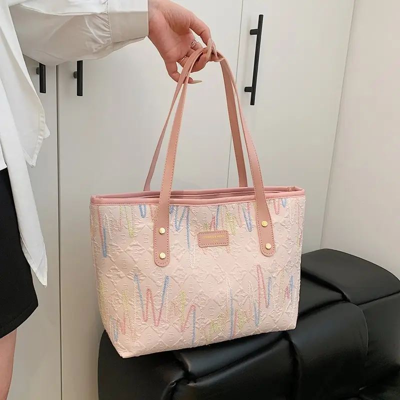 Women's Light Blue Embroidered Tote Bag Large Capacity - Image 2