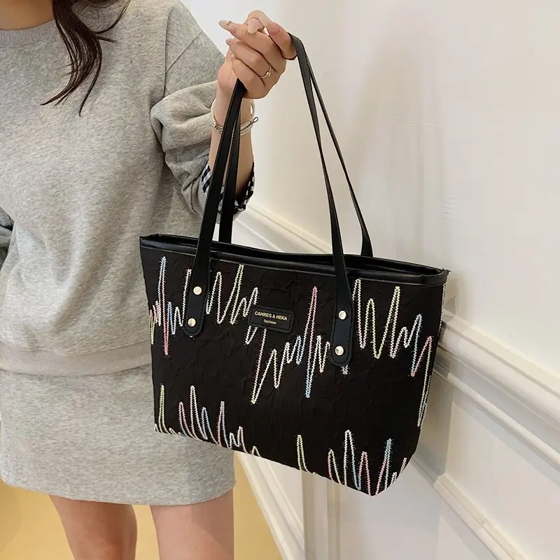 Women's Light Blue Embroidered Tote Bag Large Capacity - Image 4