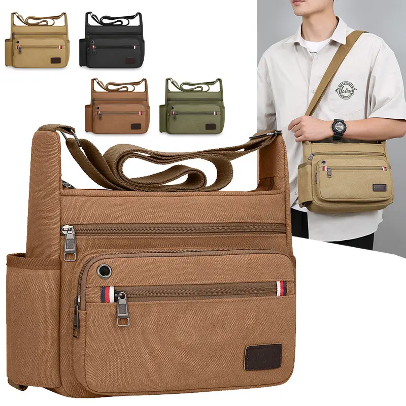Multi-layer Canvas Bag Large Capacity for Men Travel Crossbody