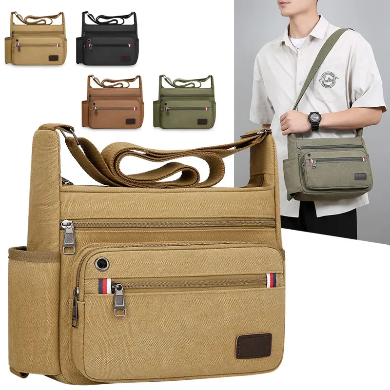Multi-layer Canvas Bag Large Capacity for Men Travel Crossbody