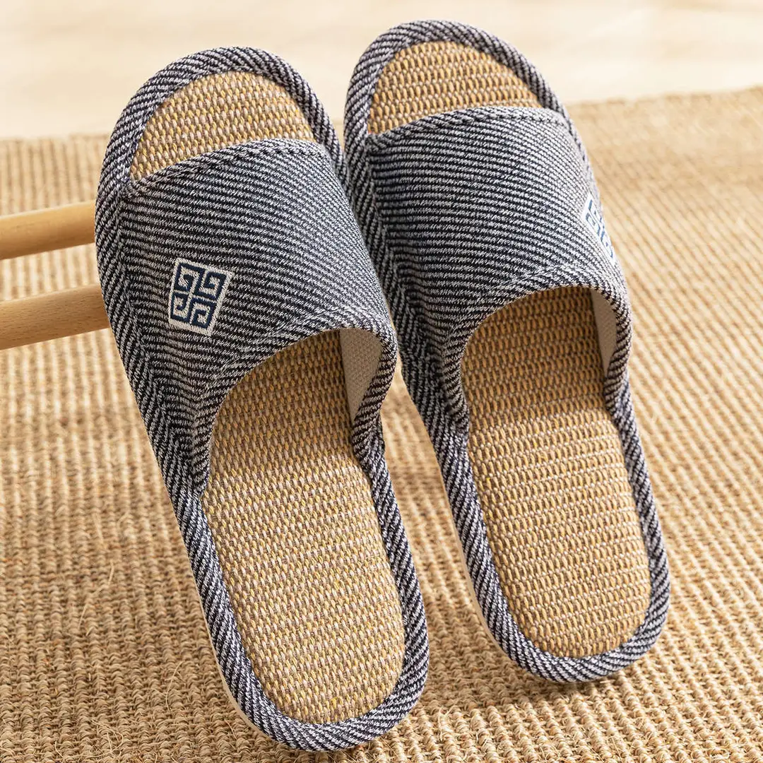 Men's Linen Slippers Home Indoor 2025 New Four Seasons Home Non-Slip Summer Cotton Linen Floor Slippers for Men