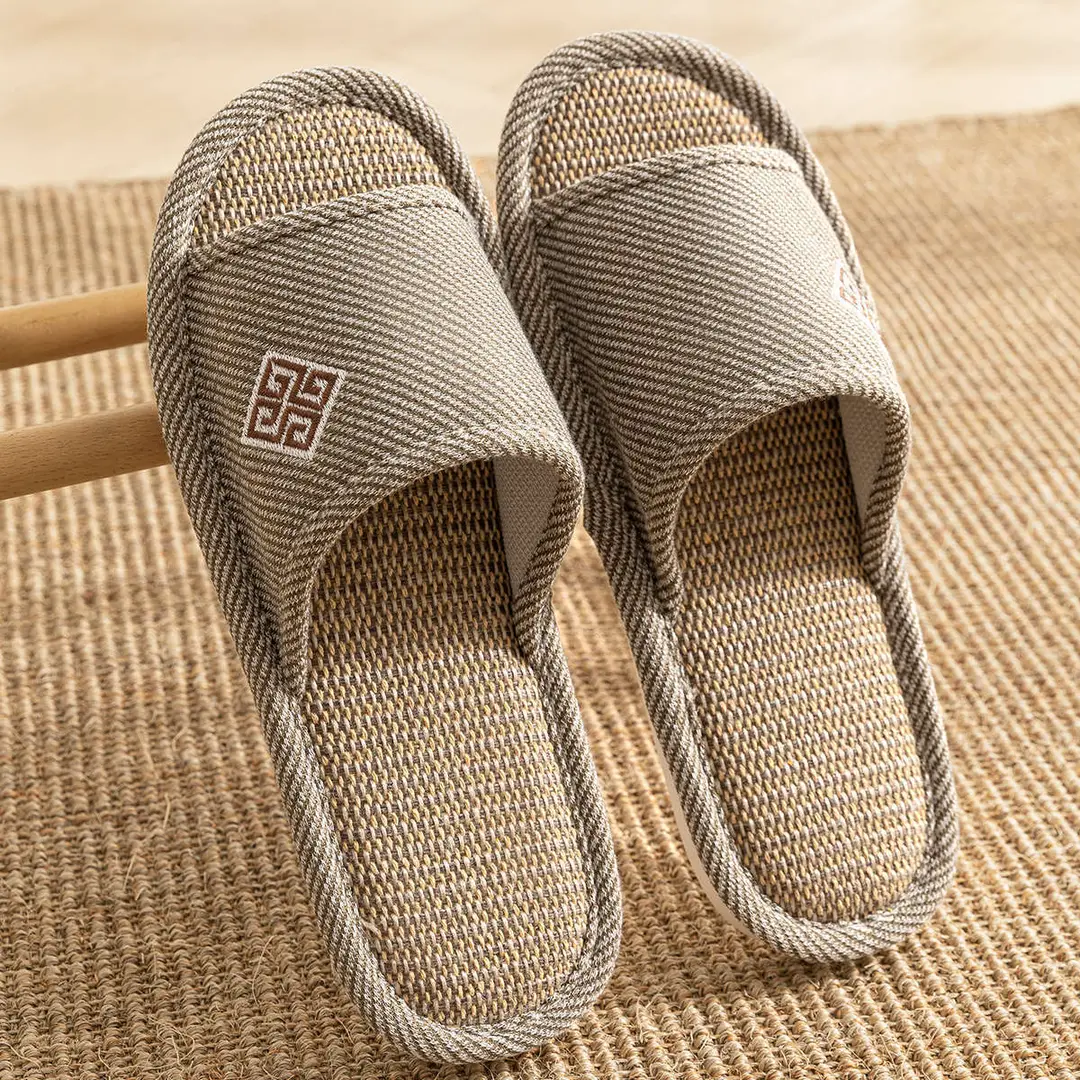 Men's Linen Slippers Home Indoor 2025 New Four Seasons Home Non-Slip Summer Cotton Linen Floor Slippers for Men