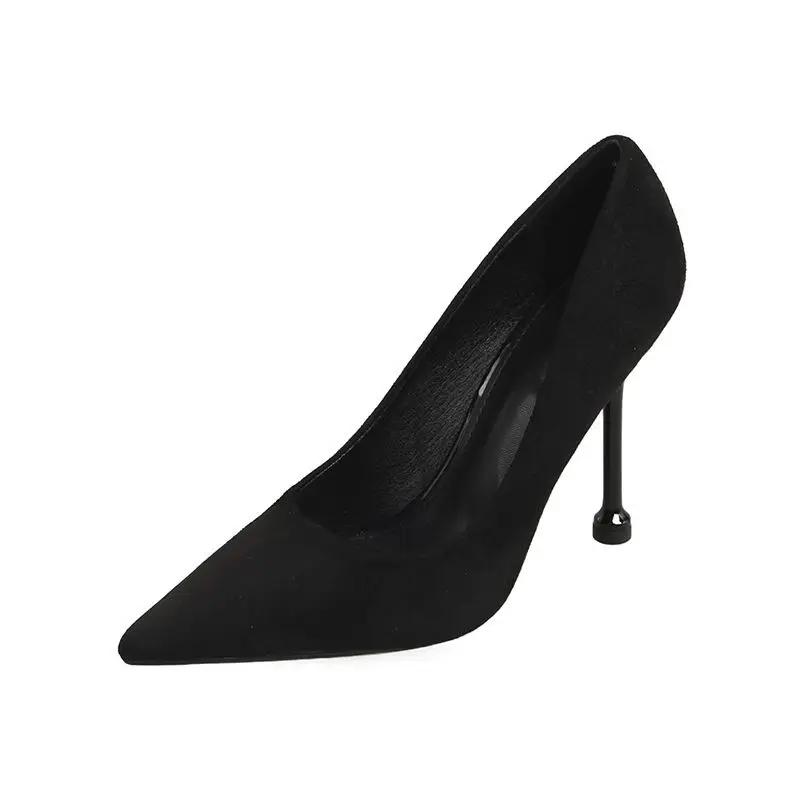 2026 Spring and Autumn Suede Design Niche Black Professional Pointed-Toe High-Heeled Shoes for Women, Stiletto Work Shoes for Women — feature 1
