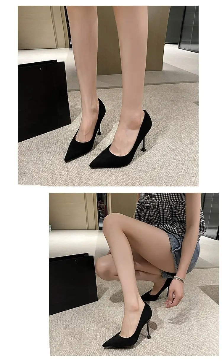 2026 Spring and Autumn Suede Design Niche Black Professional Pointed-Toe High-Heeled Shoes for Women, Stiletto Work Shoes for Women — feature 7