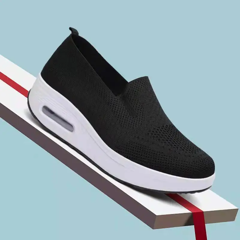 Foreign Trade Fly-Knit Women's Shoes 2026 Spring Solid Color Breathable Slip-On Women's Sneakers Sock-Style Casual Women's Mesh Shoes - Image 8