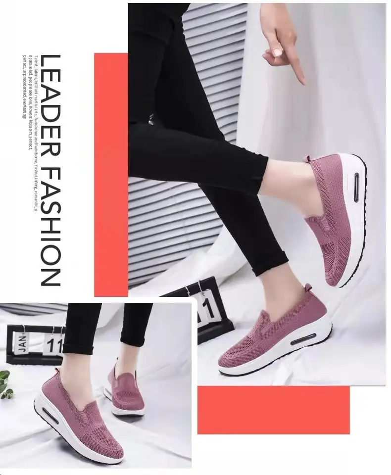 Foreign Trade Fly-Knit Women's Shoes 2026 Spring Solid Color Breathable Slip-On Women's Sneakers Sock-Style Casual Women's Mesh Shoes — feature 12