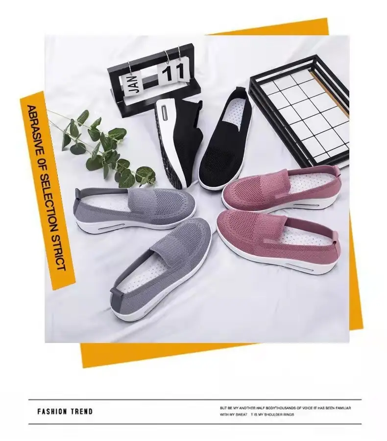 Foreign Trade Fly-Knit Women's Shoes 2026 Spring Solid Color Breathable Slip-On Women's Sneakers Sock-Style Casual Women's Mesh Shoes — feature 19