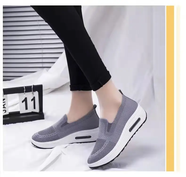 Foreign Trade Fly-Knit Women's Shoes 2026 Spring Solid Color Breathable Slip-On Women's Sneakers Sock-Style Casual Women's Mesh Shoes — feature 22