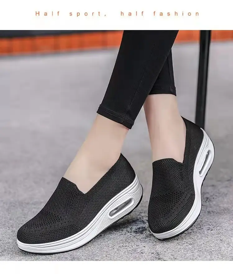 Foreign Trade Fly-Knit Women's Shoes 2026 Spring Solid Color Breathable Slip-On Women's Sneakers Sock-Style Casual Women's Mesh Shoes — feature 4