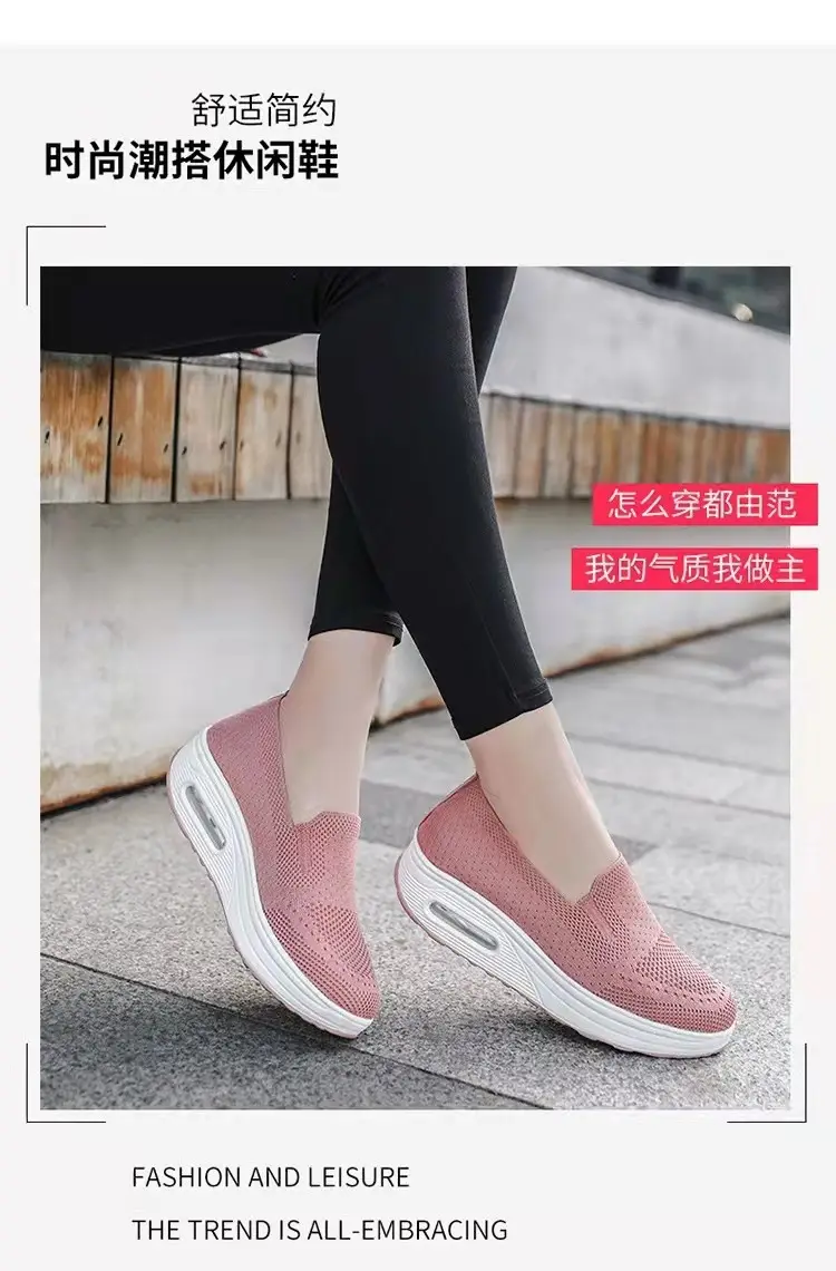 Foreign Trade Fly-Knit Women's Shoes 2026 Spring Solid Color Breathable Slip-On Women's Sneakers Sock-Style Casual Women's Mesh Shoes — feature 5