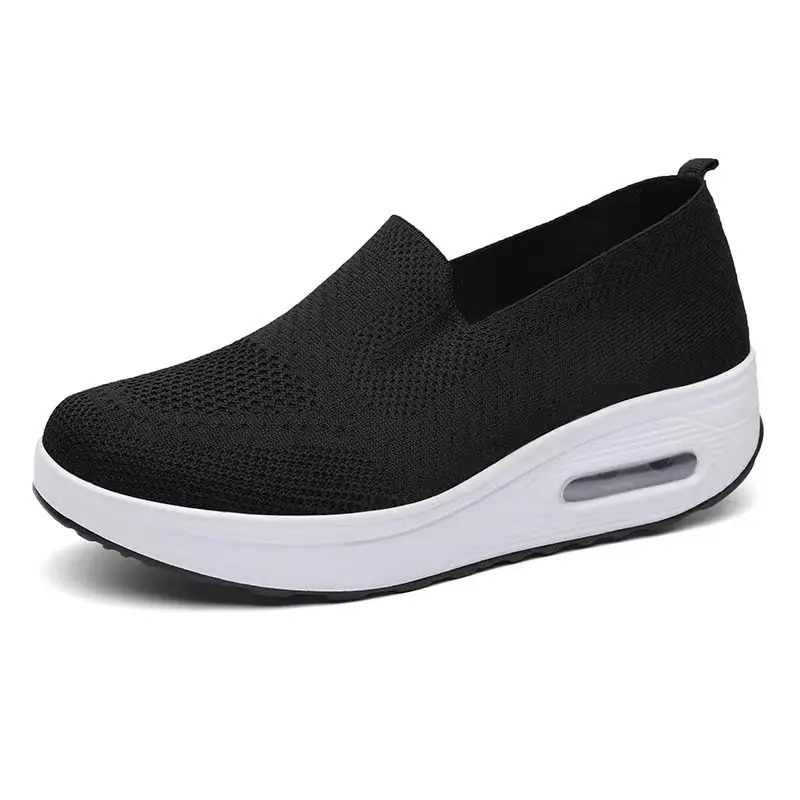 Foreign Trade Fly-Knit Women's Shoes 2026 Spring Solid Color Breathable Slip-On Women's Sneakers Sock-Style Casual Women's Mesh Shoes - Image 3