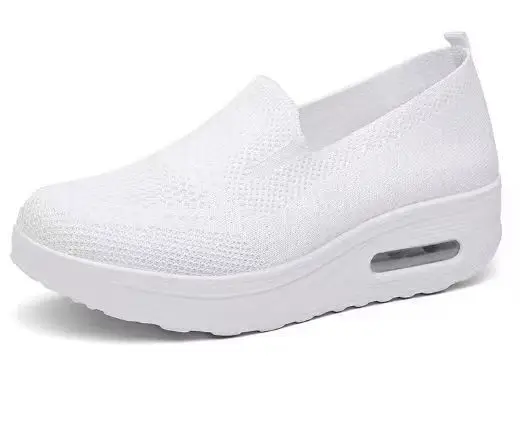 Foreign Trade Fly-Knit Women's Shoes 2026 Spring Solid Color Breathable Slip-On Women's Sneakers Sock-Style Casual Women's Mesh Shoes - Image 5