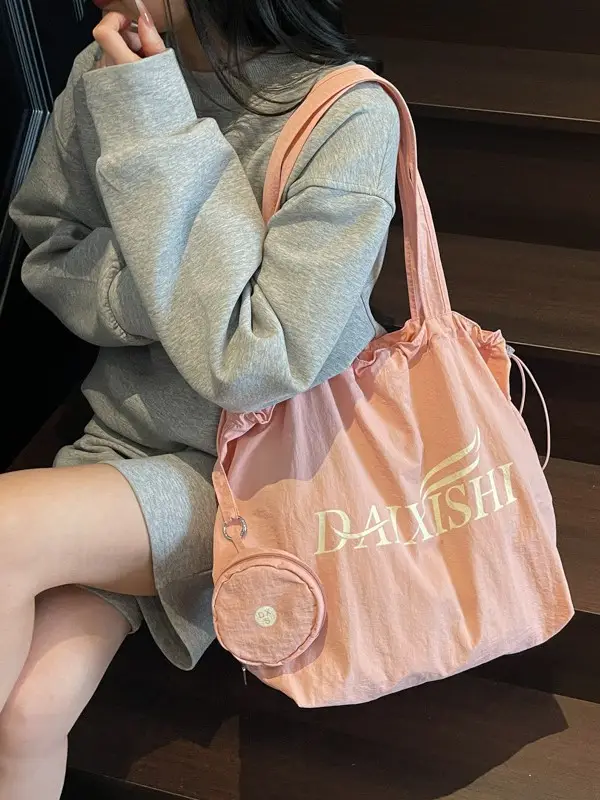 Women Canvas Shoulder Bag Pink Orange Large Capacity - Image 6