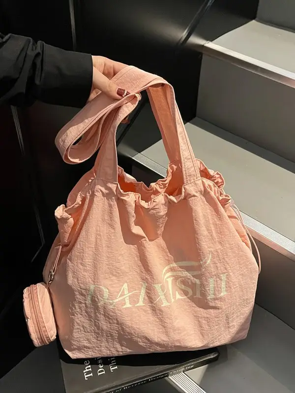 Women Canvas Shoulder Bag Pink Orange Large Capacity - Image 7