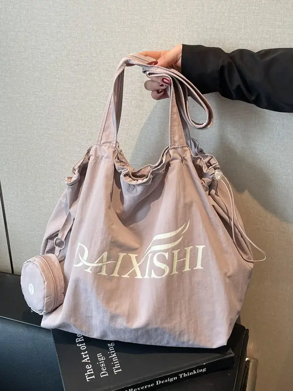 Women Canvas Shoulder Bag Pink Orange Large Capacity - Image 8