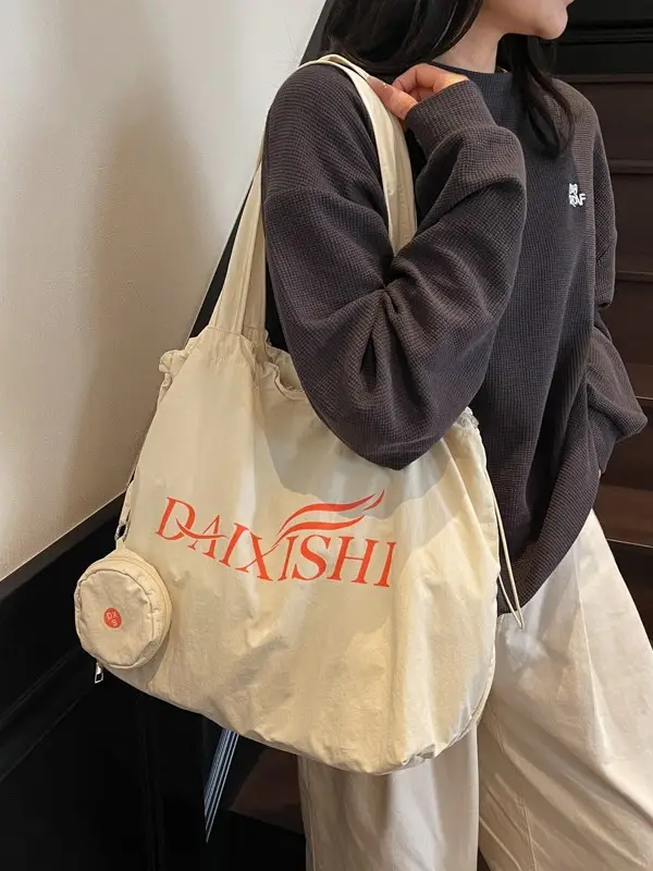Women Canvas Shoulder Bag Pink Orange Large Capacity - Image 9