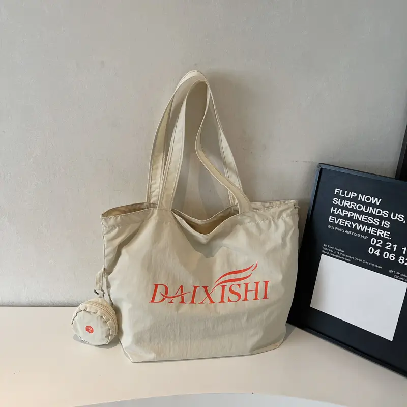 Women Canvas Shoulder Bag Pink Orange Large Capacity - Image 2