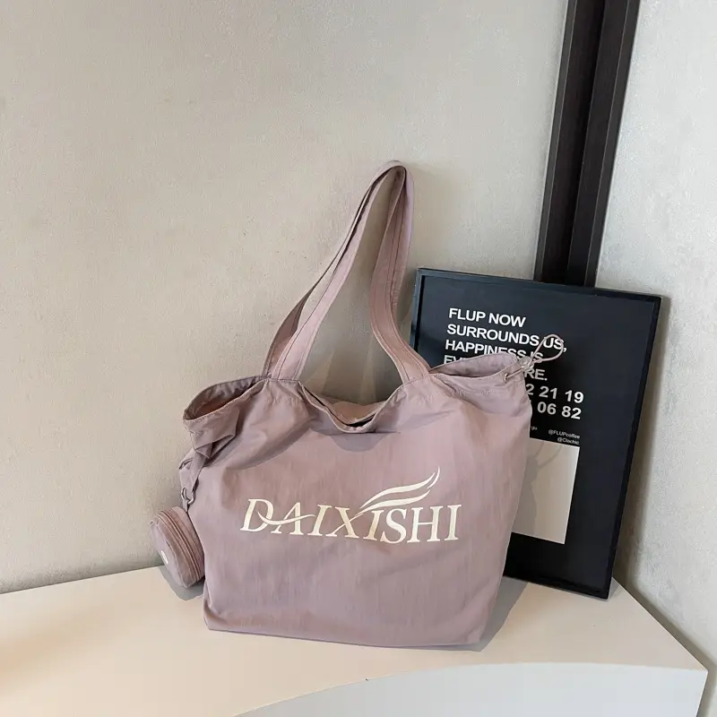 Women Canvas Shoulder Bag Pink Orange Large Capacity - Image 4