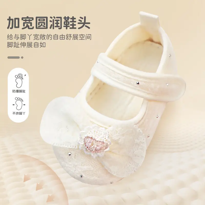 Spring and Autumn Non-Slip Bowknot Pure White Floor Socks for Baby Girls, Newborn Floor Shoes, Infant Soft-Soled Walking Shoes