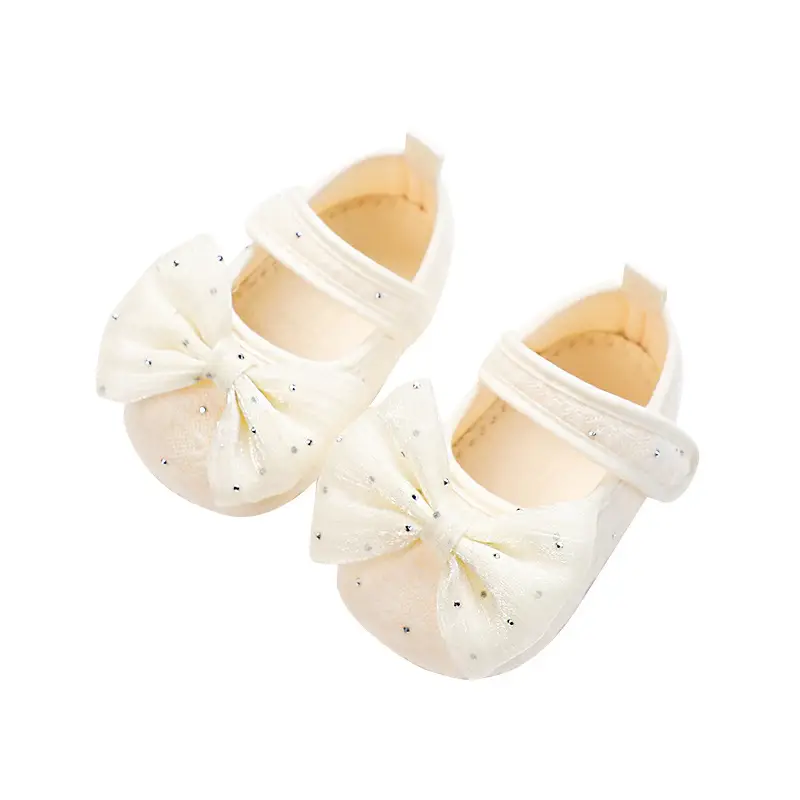Spring and Autumn Non-Slip Bowknot Pure White Floor Socks for Baby Girls, Newborn Floor Shoes, Infant Soft-Soled Walking Shoes