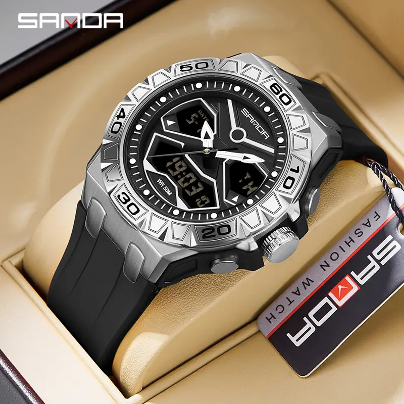 Men's Black LCD Dual Display Waterproof Watch - Image 11