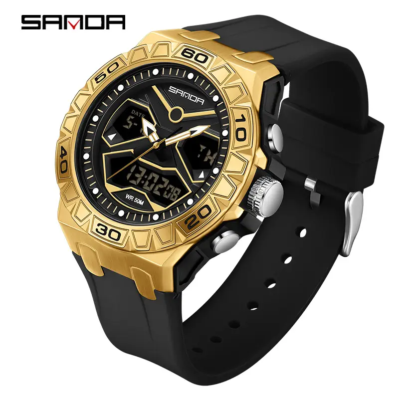 Men's Black LCD Dual Display Waterproof Watch - Image 14