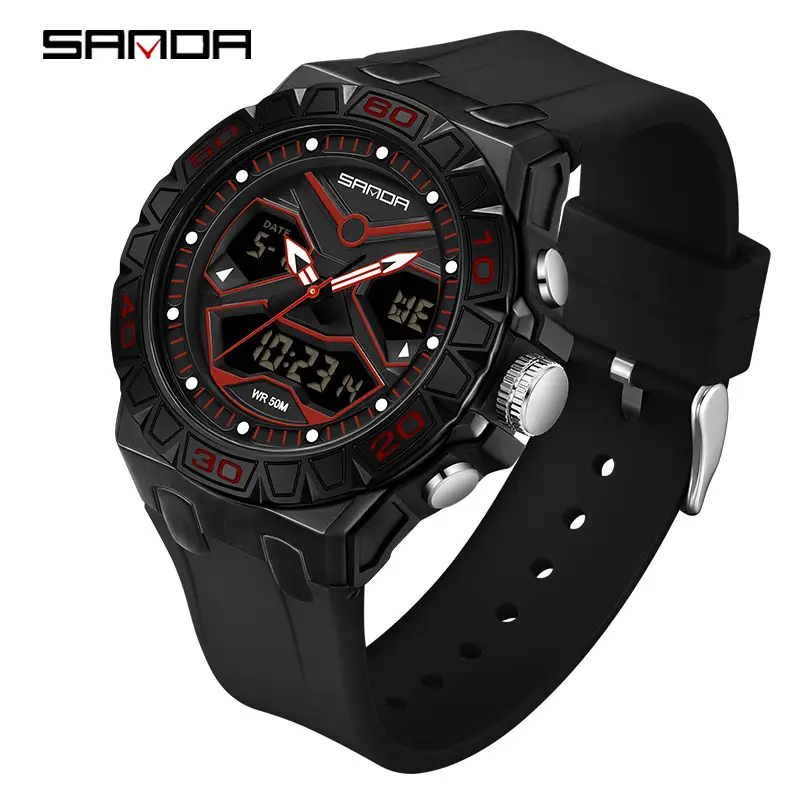Men's Black LCD Dual Display Waterproof Watch - Image 4