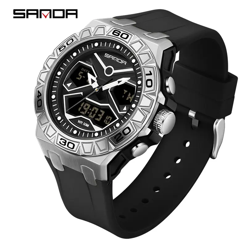 Men's Black LCD Dual Display Waterproof Watch - Image 5