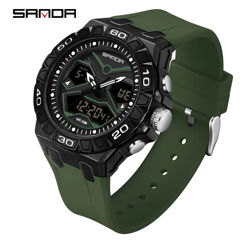 Men's Black LCD Dual Display Waterproof Watch - Image 7