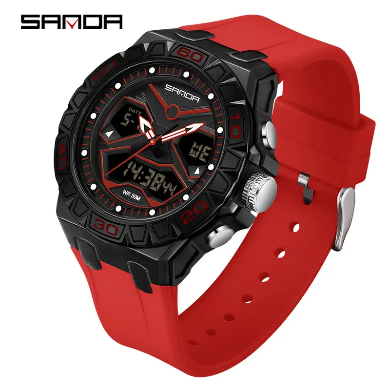 Men's Black LCD Dual Display Waterproof Watch - Image 8
