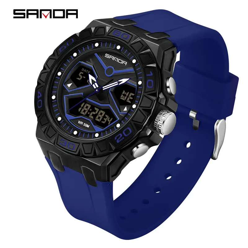 Men's Black LCD Dual Display Waterproof Watch - Image 9
