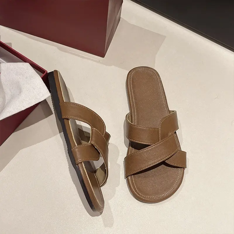 Women Cross Strap Flat Sandals Black Summer - Image 4