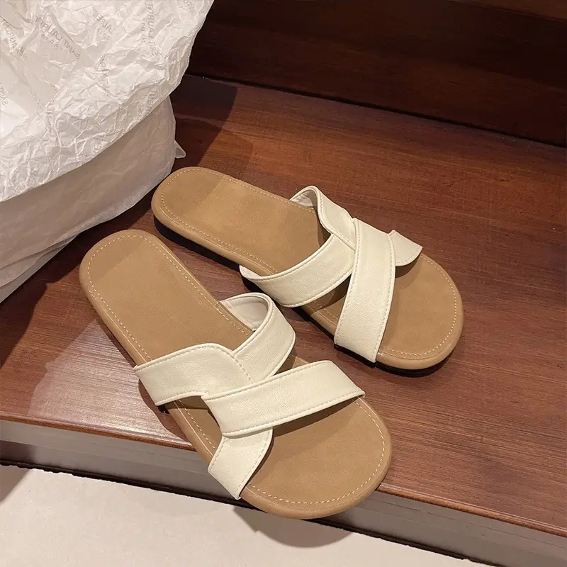 Women Cross Strap Flat Sandals Black Summer - Image 5
