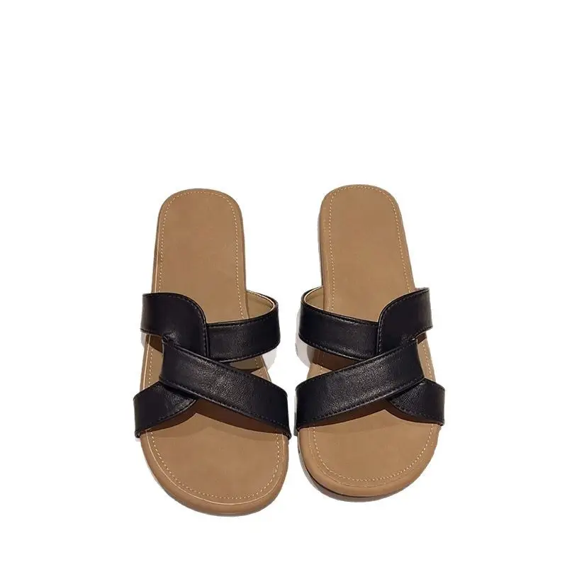 Women Cross Strap Flat Sandals Black Summer - Image 6
