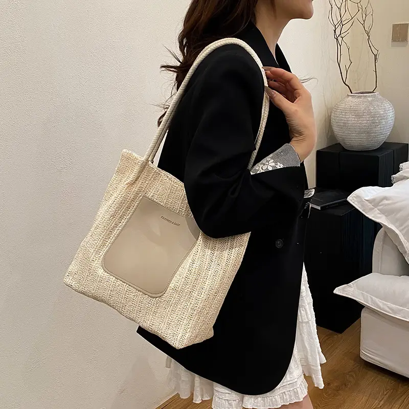 Large Straw Beach Bag Gold 2025 Casual One Shoulder