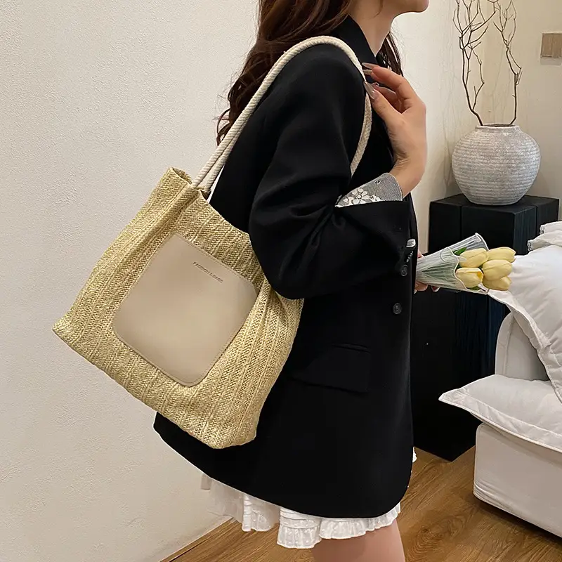 Large Straw Beach Bag Gold 2025 Casual One Shoulder