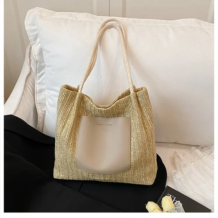 Large Straw Beach Bag Gold 2025 Casual One Shoulder