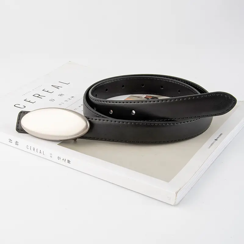 Women's Brown Oval Alloy Buckle Waist Belt