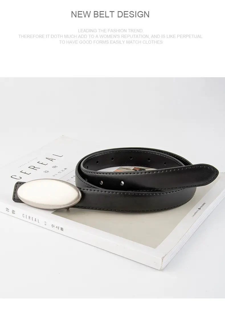 Women's Brown Oval Alloy Buckle Waist Belt — feature 11