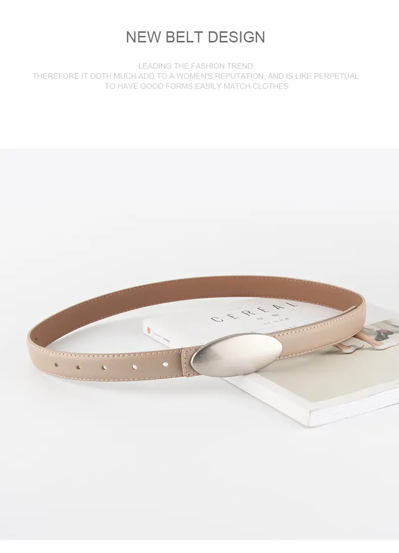 Women's Brown Oval Alloy Buckle Waist Belt — feature 13