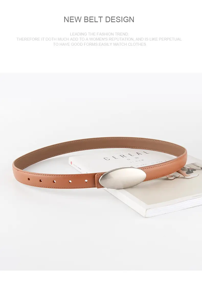 Women's Brown Oval Alloy Buckle Waist Belt — feature 14