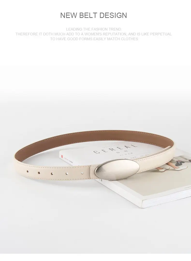 Women's Brown Oval Alloy Buckle Waist Belt — feature 15
