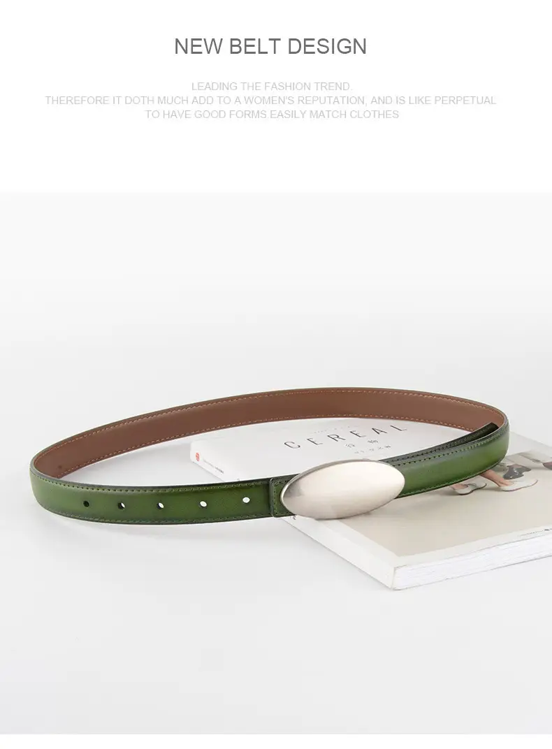 Women's Brown Oval Alloy Buckle Waist Belt — feature 16