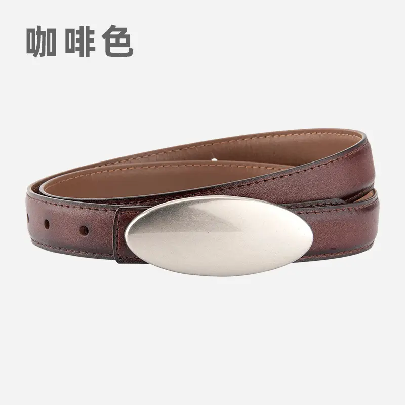Women's Brown Oval Alloy Buckle Waist Belt