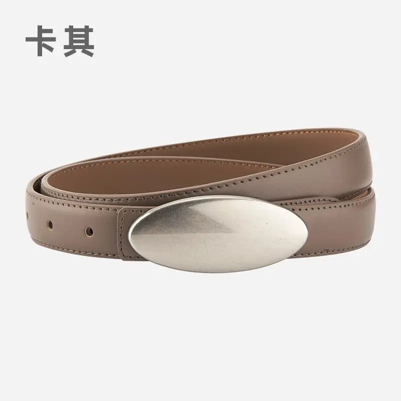 Women's Brown Oval Alloy Buckle Waist Belt